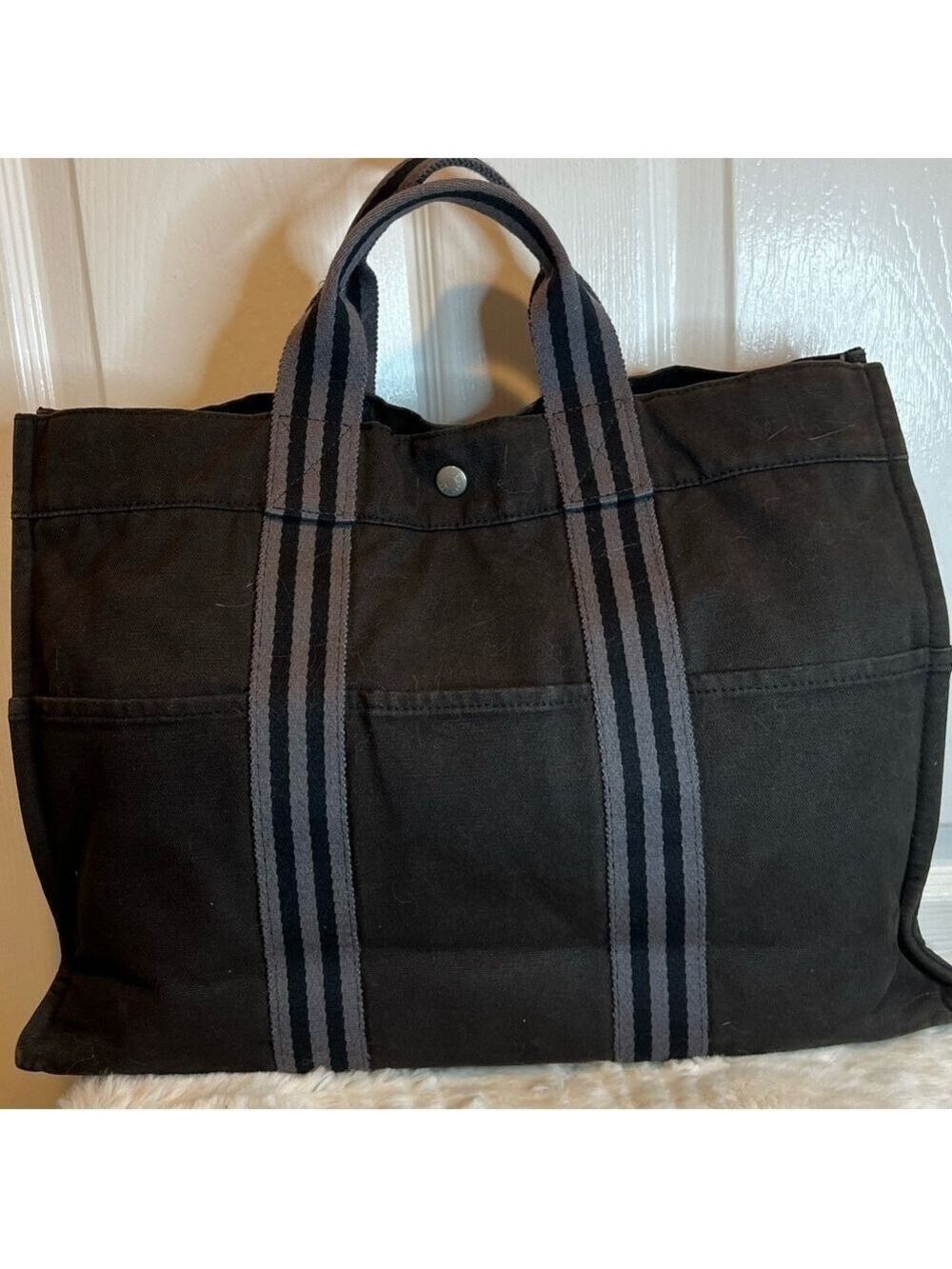 HERMES FOURRE TOUT MM VINTAGE TOTE BAG CANVAS BLACK - Picture 2 of 13